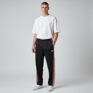 Adidas solid black and white jogger pants activewear drawstring bottom size L